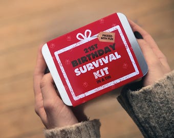 Regalo de 21 cumpleaños. Kit de supervivencia para el 21 cumpleaños en lata. Divertido y original regalo de bolsillo para él, ella, hijo, hija o amigo.