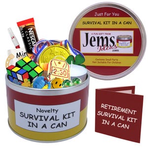 Retirement Survival Kit In A Can. Fun Leaving Gift & Card For Friends/Family/Boss/Work Colleague. OTHER COLOURS AVAILABLE
