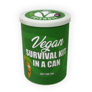 Vegan Survival Kit In A Can. Funny Vegan Friendly Thank You Gift/Card/Present Idea. Fun For Him/Her/Men/Women/Friend/Veganuary/Thanksgiving image 3