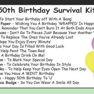 50th Birthday Survival Kit In A Can. Fun Happy Birthday Gift & Card. OTHER COLOURS AVAILABLE image 3