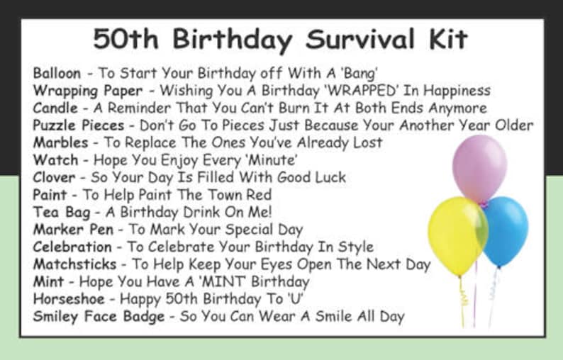 50th Birthday Survival Kit In A Can. Fun Happy Birthday Gift & Card. OTHER COLOURS AVAILABLE image 3