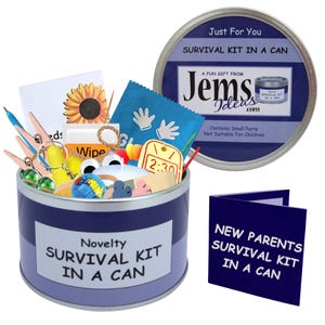 Mama en papa-survivalkit in blik. Leuk cadeau met kaart voor kersverse ouders/mama/daddy to be/babyshower/moeder/vader. ANDERE KLEUREN BESCHIKBAAR.