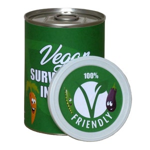 Vegan Survival Kit In A Can. Funny Vegan Friendly Thank You Gift/Card/Present Idea. Fun For Him/Her/Men/Women/Friend/Veganuary/Thanksgiving image 2