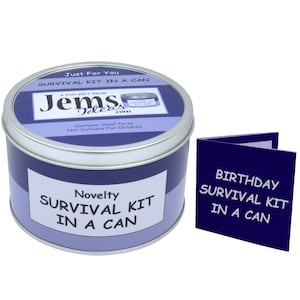 Kit de supervivencia de cumpleaños en lata. Divertido regalo de cumpleaños y tarjeta para un amigo, hermana, hermano, primo o compañero de trabajo. Disponible en otros colores.