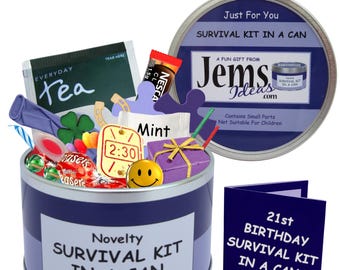 21st Birthday Survival Kit In A Can – Fun Gift for Him Her Men Women Son Daughter Friend Includes Happy Birthday Card ALL COLOURS AVAILABLE