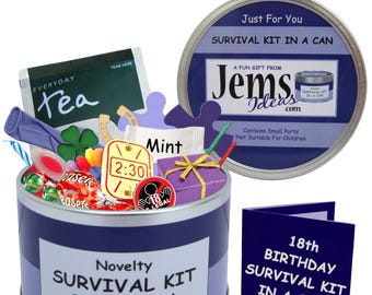 18th Birthday Survival Kit In A Can. Fun Happy Birthday Gift & Card. OTHER COLOURS AVAILABLE.
