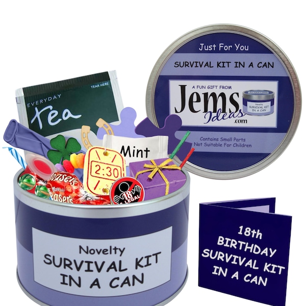 18th Birthday Survival Kit In A Can. Fun Happy Birthday Gift & Card. OTHER COLOURS AVAILABLE.