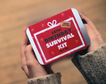 30th Birthday Gift. Happy 30th Birthday Survival Kit In a Tin Gift Set. Fun Novelty Compact Pocket Gift for Him or Her  - Friend
