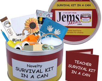 Teacher Survival Kit In A Can. Fun Gift With Card For Thank You/End of Year/Term/Christmas/Birthday/Teacher Job. OTHER COLOURS AVAILABLE