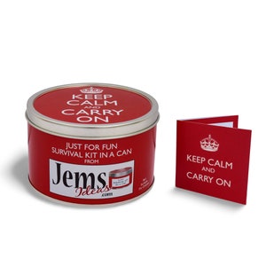Keep Calm & Carry On Survival Kit In A Can. Fun Gift With Card For Work, Office, Boss, Friend, Dad, Him, Men, Teacher, Mate, Friend image 4
