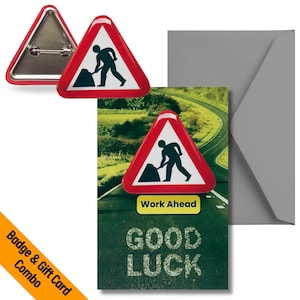 WORK AHEAD Fun Good Luck Badge Geschenkkarte - Perfekt für neuen Job, ersten Job, Schulabschluss, College-Abschluss oder Universität! Spaß-Token