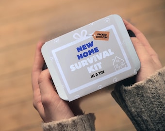 New Home Survival Kit in a Tin - Housewarming Gift for New Home, Moving Day, Flat/Pad/Apartment - Funny Practical Congratulations Keepsake ]
