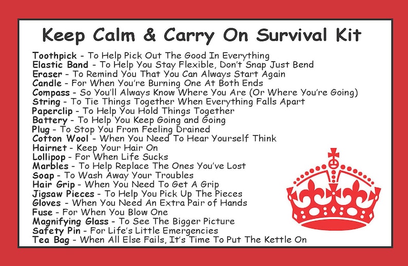 Keep Calm & Carry On Survival Kit In A Can. Fun Gift With Card For Work, Office, Boss, Friend, Dad, Him, Men, Teacher, Mate, Friend image 2