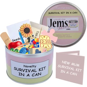 Kit de sobrevivência para novas mamães em lata. Presente e cartão divertidos para futuras mamães/chá de bebê/maternidade/gravidez/novos pais. OUTRAS CORES DISPONÍVEIS.