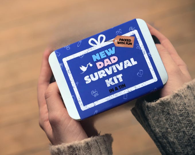 New Dad Survival Kit Tin — Funny Gift for New Father, Daddy-to-Be, Baby Shower, First-Time Parent Present Keepsake
