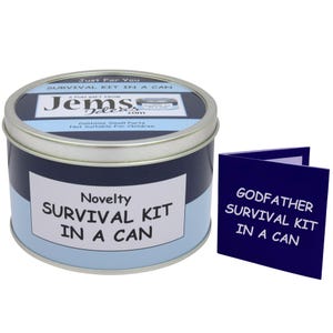 Kit de supervivencia para el padrino en lata - Regalo y tarjeta divertidos - Gracias por ser mi padrino - Bautismo, día del nombre, regalo para el padrino