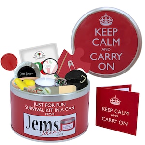 Keep Calm & Carry On Survival Kit In A Can. Fun Gift With Card For Work, Office, Boss, Friend, Dad, Him, Men, Teacher, Mate, Friend