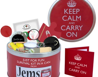 Keep Calm & Carry On Survival Kit In A Can. Fun Gift With Card For Work, Office, Boss, Friend, Dad, Him, Men, Teacher, Mate, Friend