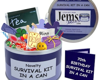 70th Birthday Survival Kit in a Can – Funny Gift for Him or Her – Novelty Keepsake – Joke Present – Milestone Birthday Idea – Gift Set