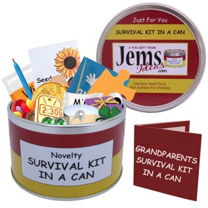 Großeltern Survival-Kit In Der Dose. Lustiges Geschenk & Karte für Geburtstag/Weihnachten/Danke/neue Oma/Opa/Mutter/Vatertag.