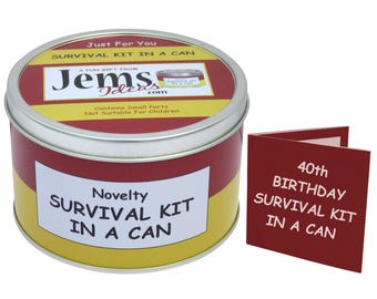 40th Birthday Survival Kit In A Can. Fun Happy Birthday Gift & Card. OTHER COLOURS AVAILABLE