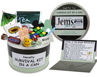 Father of The Groom Survival Kit In A Can. Fun Wedding Day Thank You Gift/Favor/Favour. Dad/Father. OTHER COLOURS AVAILABLE.