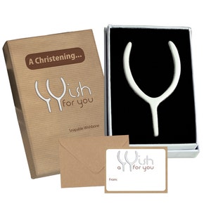 CHRISTENING DIA Snapable Wishbone regalo & tarjeta. Deseo Keepsake Godchild Godson hijahija niño/niña hijo/hija nieto/nieta