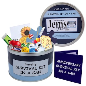 Kit di sopravvivenza per anniversario in lattina - Regalo e biglietto divertenti per marito, fidanzato, partner - Romantico, ricordo, scherzo, pegno d'amore