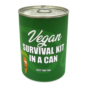 Vegan Survival Kit In A Can. Funny Vegan Friendly Thank You Gift/Card/Present Idea. Fun For Him/Her/Men/Women/Friend/Veganuary/Thanksgiving image 1