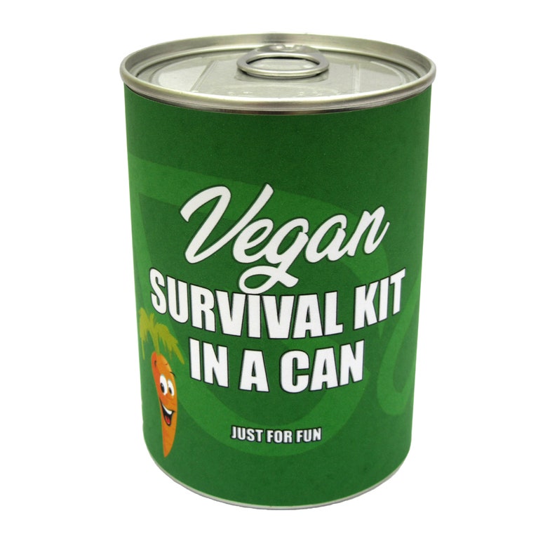 Vegan Survival Kit In A Can. Funny Vegan Friendly Thank You Gift/Card/Present Idea. Fun For Him/Her/Men/Women/Friend/Veganuary/Thanksgiving image 1