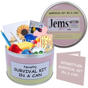 Kit de supervivencia para madrinas en lata. Regalo divertido y tarjeta de agradecimiento/bautizo/bautizo/día del nombre/ahijado/a/padrino/a. Elige otros colores.