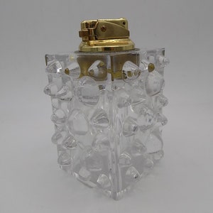 Gas Lighter, Table Lighter, Glass Lighter, Vintage Lighter, Gold Metal, Art Deco Lighter, 60s,
