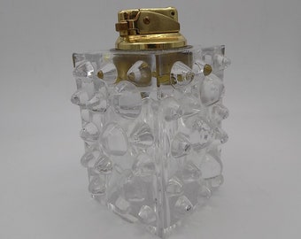 Gas Lighter, Table Lighter, Glass Lighter, Vintage Lighter, Gold Metal, Art Deco Lighter, 60s,