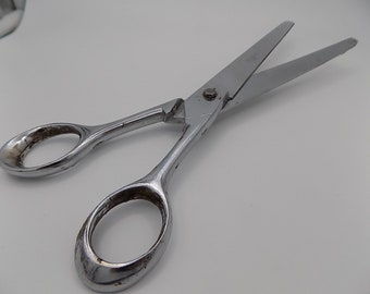 Large scissors, huge Vintage scissors, cast metal and chrome decor ornaments, Vintage scissors scissors, craft leather 40s.