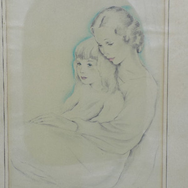 Mariette Lydis ,"La Femme et l'Enfant",Aquarelle,Tableau Signée,Années 20, Tableau Rare,Artiste Très Connue,Paris,Tableau de Collection