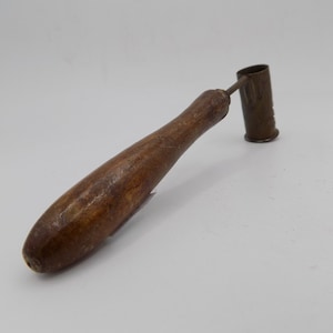 Powder and Lead Doser, Brass and Wooden Handle, Vintage, Military, 17th Century, Made in France, Cartridge, Rifle, Collectible Object, Rare Decorative Object
