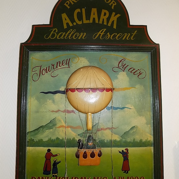 Ballon festivals, houten paneel, vintage, jaar 1890, originele bas-reliëf panelen, collectie stuk, vintage object, vintage cadeau