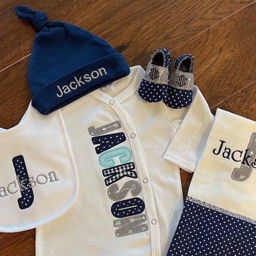 Newborn Boy Gown Clothes Personalized Baby Boy Take Home Etsy