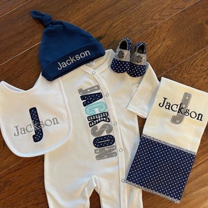 Personalized Baby Sleeper Baby Boy Coming Home Outfit Newborn Unique Monogrammed Baby Clothes