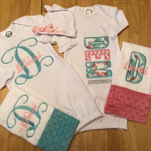 Personalized baby gown baby girl coming home outfit newborn unique monogrammed baby clothes