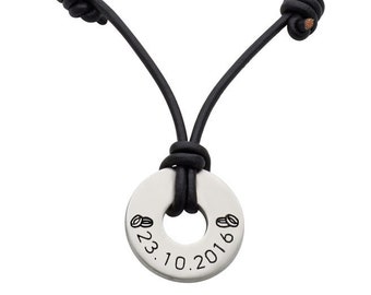 Halskette Wunschgravur mit schwarzem Lederband