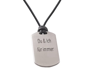 Kette Edelstahl Schwarz Leder DogTag