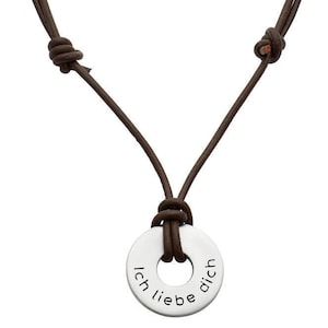 Halskette Wunschgravur mit braunem Lederband image 1