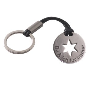 Schlüsselanhänger mit schwarzem Lederband, Stern image 1