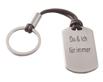 Schlüsselanhänger als DogTag mit braunem Lederband