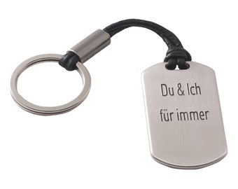 Schlüsselanhänger als DogTag mit schwarzem Lederband