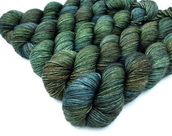 Birds Of A Feather // Yakima DK, merino silk and yak variegated blend of warm olive green, aqua and golden brown.