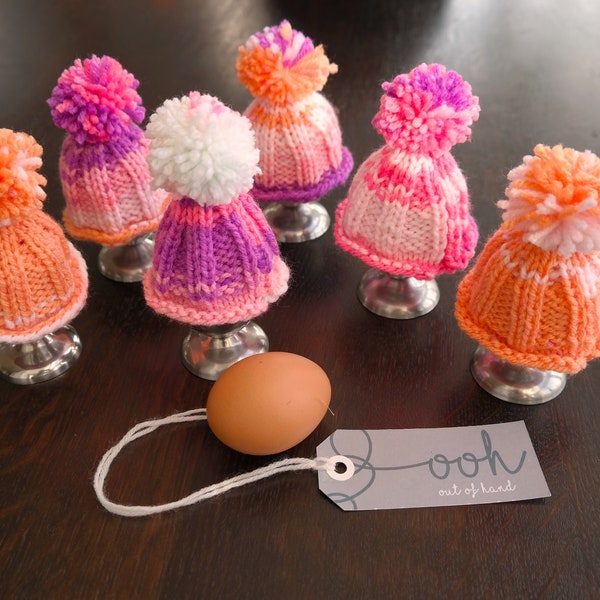Set of 6 knitted "bobble hat" egg warmers