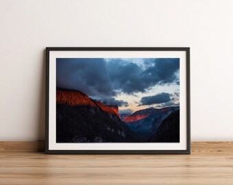 Yosemite Valley Sunset Print, National Park Wall Decor, California Mountains Print, Unframed.