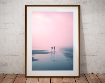 Pink Fog Surf Print, Southern California Art, Pacific Ocean Wall Decor, Surfer Culture Poster.